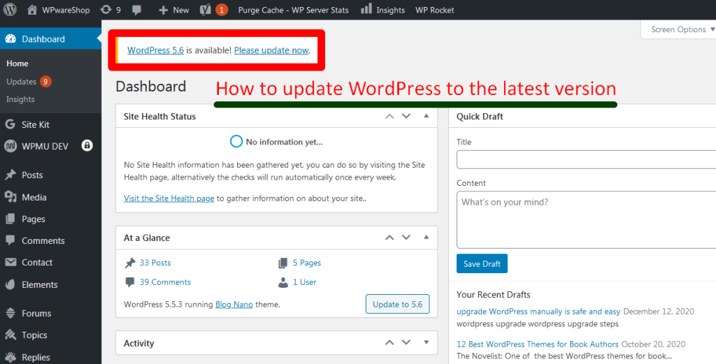 upgrade WordPress manually