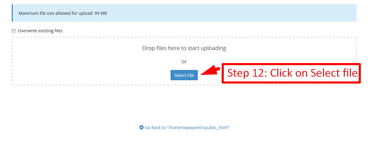 how to select file to upload in cPanel