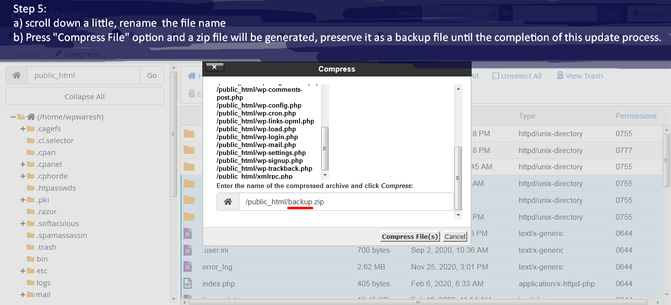 rename zip file in cPanel