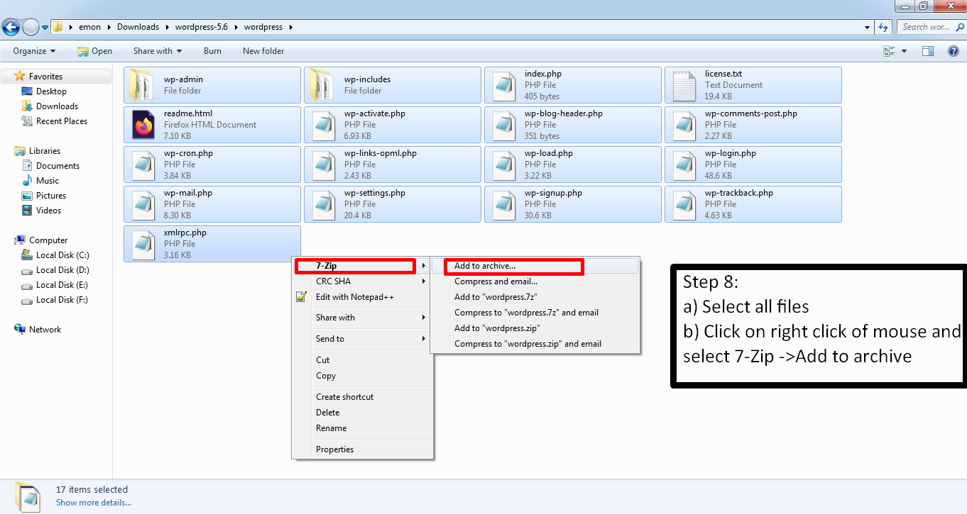 how to archive wordpress files